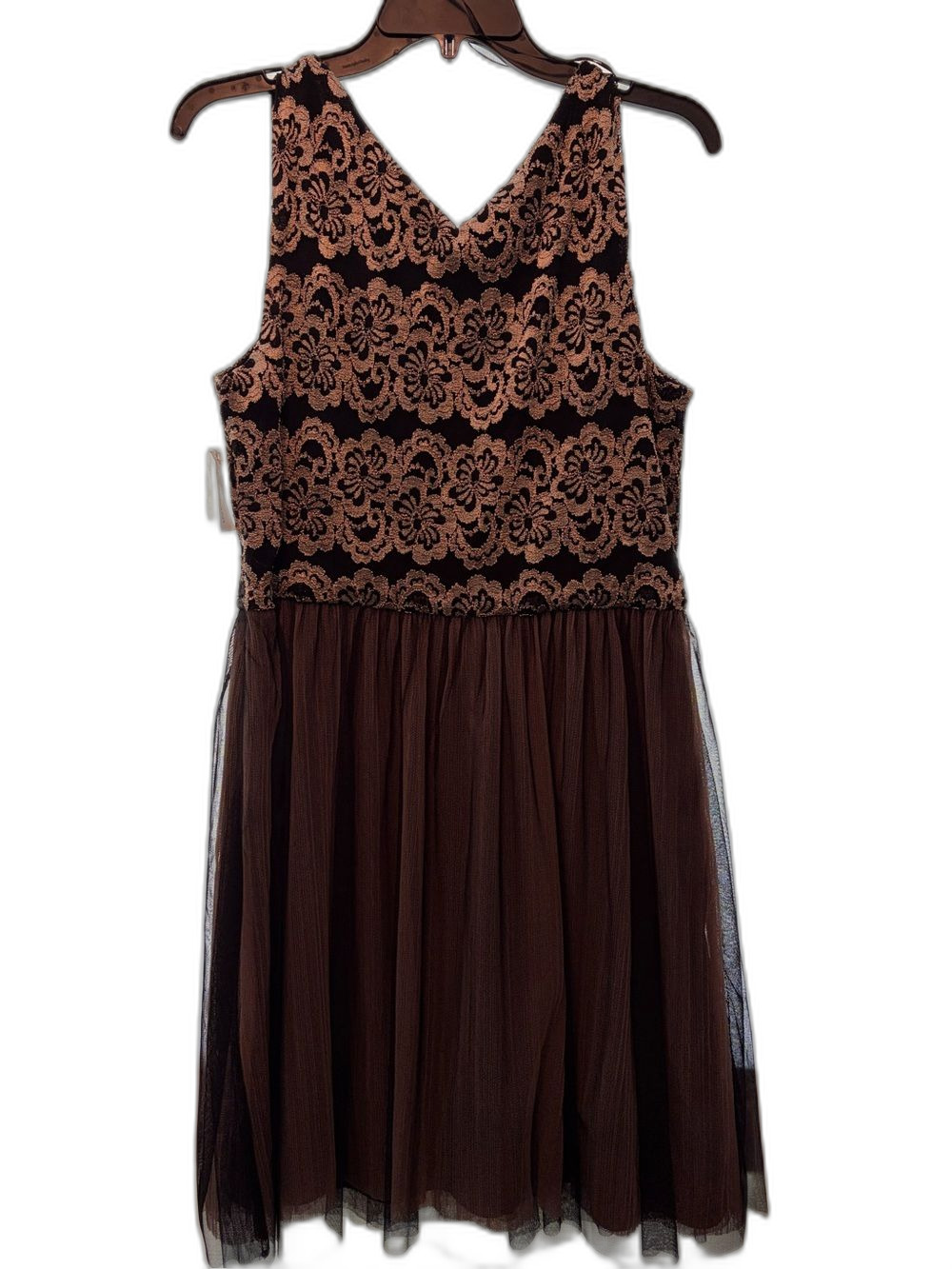 Roz & Ali Brown Lace Bodice Tulle Skirt Dress NWT - Picture 4 of 8